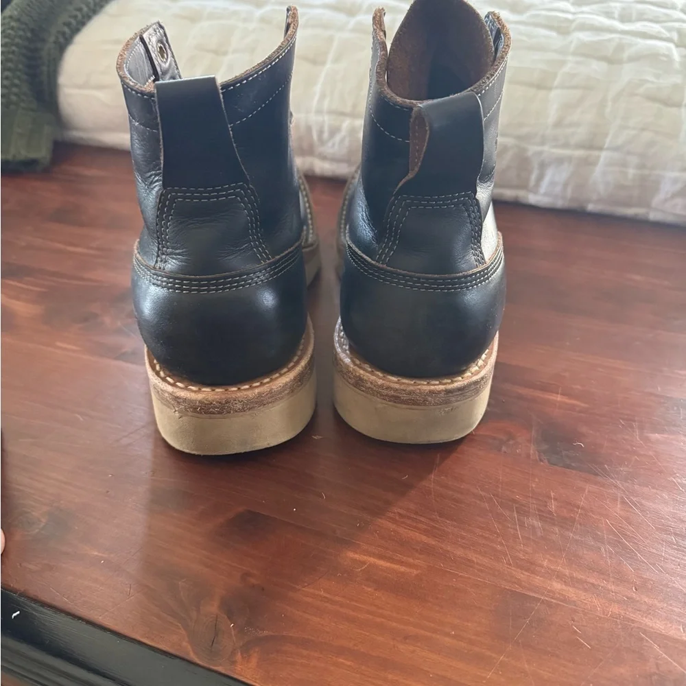 Men's Black Leather Lace-Up Work Boots with Tan Crepe Sole